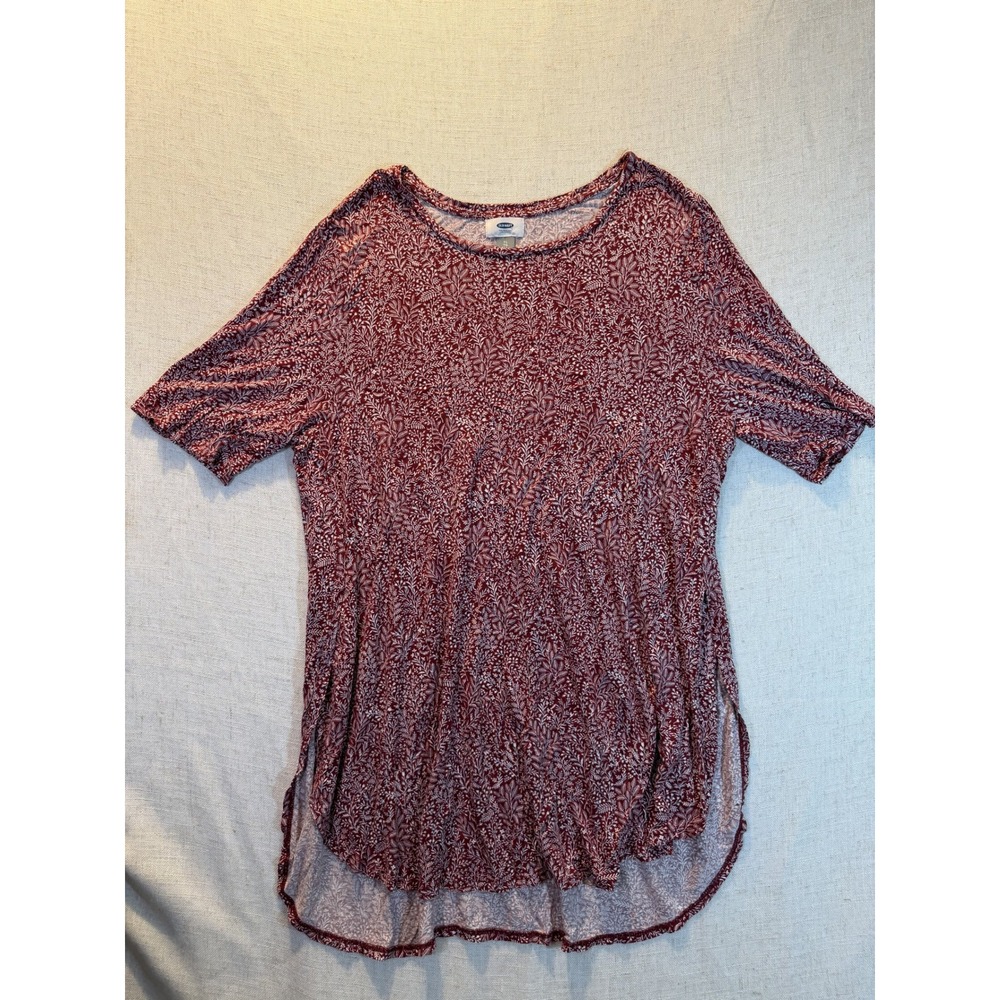 Old Navy Womens XL Burgundy Floral Short Sleeve High Low Tunic Top